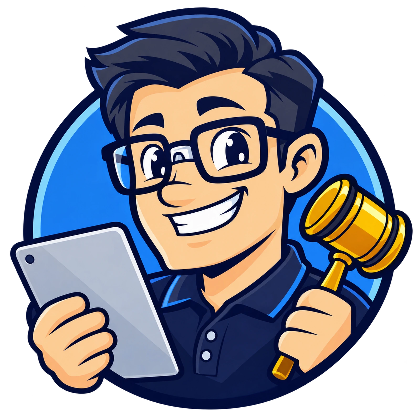 GavelGeeks mascot holding a tablet and gavel